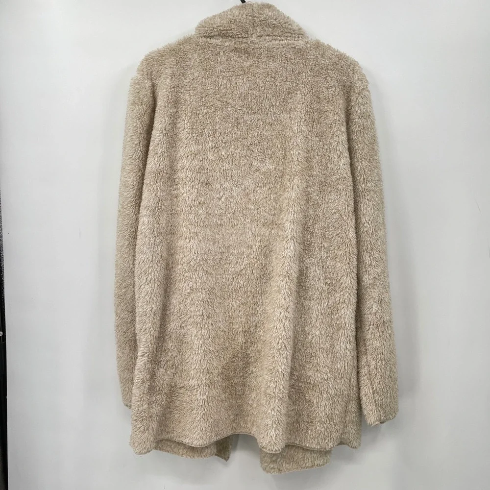 Soft Surroundings Hugs Plush Fleece‎ Shawl Collar Cardigan Sweater Beige Size L